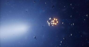 CGI Spacecraft navigating through an asteroid belt in a distant galaxy video