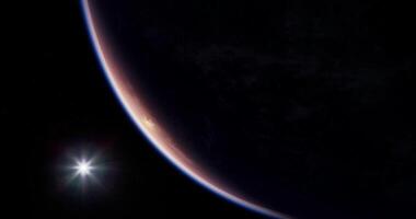 CGI Cosmic view of a distant planet illuminated by a bright star in space video