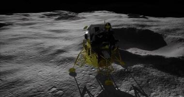 CGI Exploration of the moons surface by a lunar module at night video
