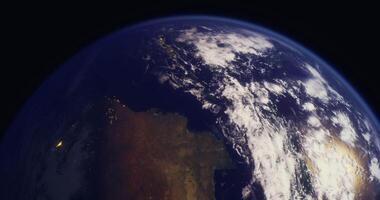 CGI View of Earth from space showcasing land and clouds during twilight video