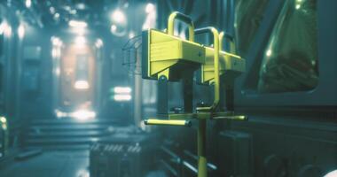 CGI High tech equipment in a futuristic industrial setting during nighttime video