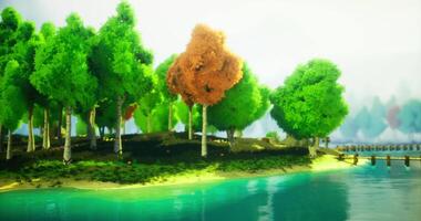 CGI Vibrant autumn trees reflect on tranquil lake in picturesque landscape video