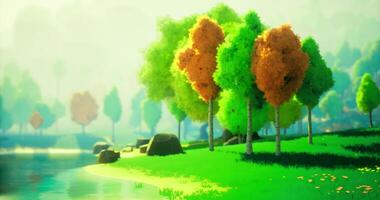 CGI Vibrant autumn landscape with colorful trees and serene water view video