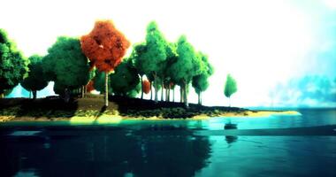 CGI Vibrant island landscape with colorful trees reflecting in water video