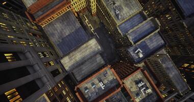 CGI Explore the urban landscape from a birds eye view at dusk in a dynamic city video