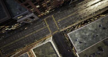 CGI Aerial night view of a lit urban intersection video