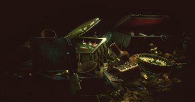 CGI Ancient treasure chests discovered in a dark, mysterious setting video