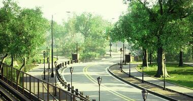 CGI Peaceful winding path in a lush green park during sunny daytime hours video