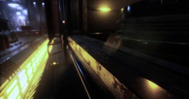 CGI Dimly lit industrial setting with glowing elements and machinery in motion video