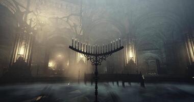 CGI Mysterious inner chamber with candle holder and atmospheric lighting effects video