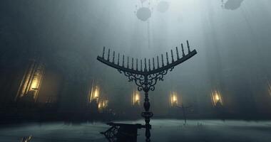 CGI Eerie atmosphere with intricate candelabrum and dimly lit room video