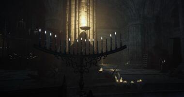 CGI Mysterious candlelit atmosphere in an ancient cathedral at night video