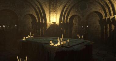 CGI Mysterious candlelit chamber with stone architecture and flickering lights video