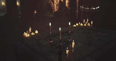 CGI Candlelit altar in an ancient setting with flickering flames and shadows video