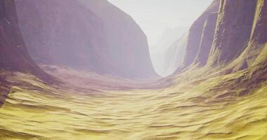 CGI Vast desert valley with rugged cliffs and soft sand under warm sunlight video