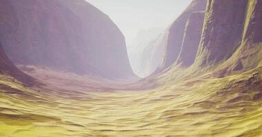 CGI Vast desert valley landscape with steep cliffs and gentle sand dunes video