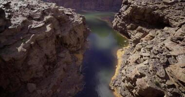 CGI Scenic view of a winding canyon river surrounded by rocky cliffs video
