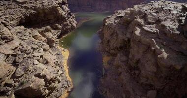 CGI Scenic view of a winding river through rugged canyon landscape in daylight video