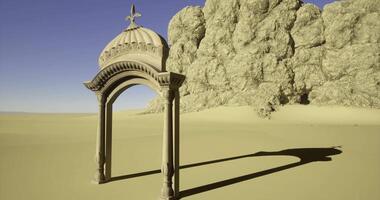 CGI Open archway in a barren desert landscape under a clear sky video