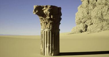 CGI Ancient column stands alone in vast desert landscape during sunset video