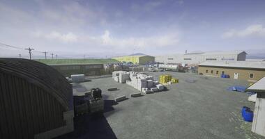 CGI Warehouse district with storage buildings and materials on a cloudy day video