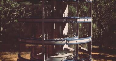 CGI Modern architectural structure surrounded by nature at midday light video