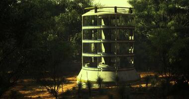 CGI Tower structure surrounded by natural landscape in remote location video