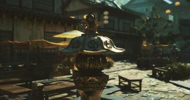 CGI Traditional Japanese lantern in a serene courtyard during sunset video