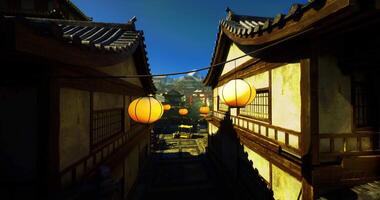 CGI Traditional Japanese street adorned with vibrant lanterns in daylight video