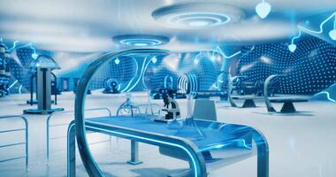 CGI Futuristic laboratory with advanced technology and blue lighting environment video