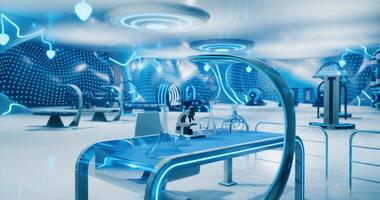 CGI Futuristic laboratory interior with advanced technology and vibrant lighting video