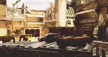 CGI Exploring an abandoned industrial facility with rusty equipment and debris video