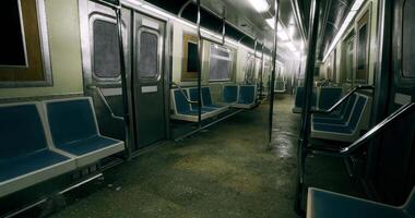 CGI Abandoned subway train interior during late night hours with empty seats video