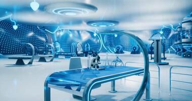 CGI Futuristic laboratory with advanced technology and blue neon lighting video