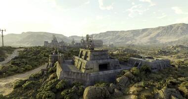 CGI Ancient structure in a desert landscape during golden hour light video