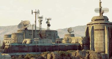 CGI Abandoned facility with communication towers in a desolate landscape video