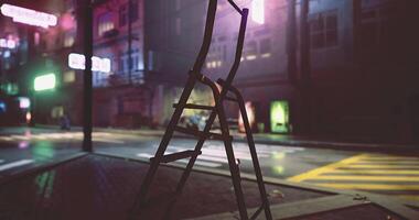 CGI Abandoned urban street at night with ladder against post video