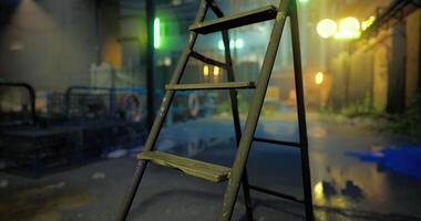 CGI Ladder in an abandoned urban location with vibrant lights and clutter video
