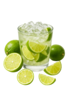Caipirinha cocktail with lime and ice png