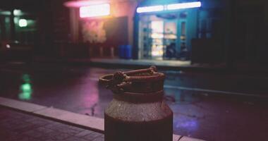 CGI Nighttime view of a rustic container on a quiet urban street video