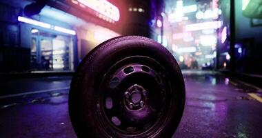 CGI Urban nighttime setting featuring abandoned tire on wet street video
