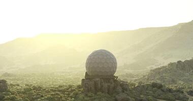 CGI Geographical survey station stands amidst arid mountains under bright sunlight video