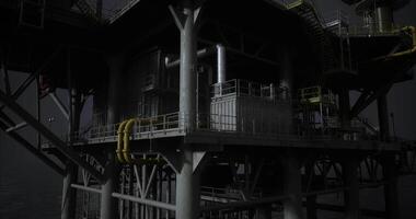 CGI Oil rig structure illuminated at night above calm ocean waters video