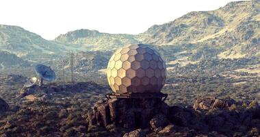 CGI Exploring a futuristic communication facility in a rocky desert landscape video