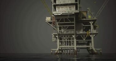 CGI Oil rig operating in the ocean during overcast weather conditions video
