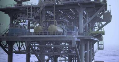 CGI Oil rig platform in offshore location during misty weather conditions video