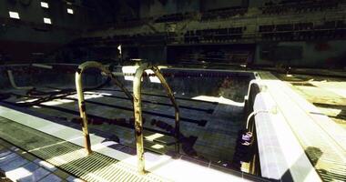CGI Old pool showing signs of neglect and decay in an abandoned building video