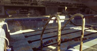 CGI Old pool shows signs of neglect with rusted ladder and faded tiles video
