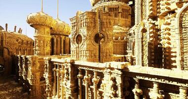 CGI Intricate architecture showcases golden structures in fantastical landscape video
