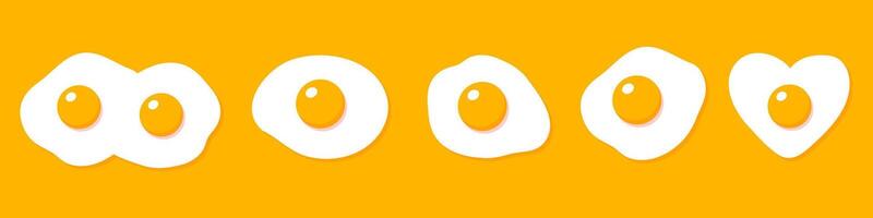 Set of different fried eggs. Perfect for logo, menu, stickers and print. illustrations in cartoon flat style. vector